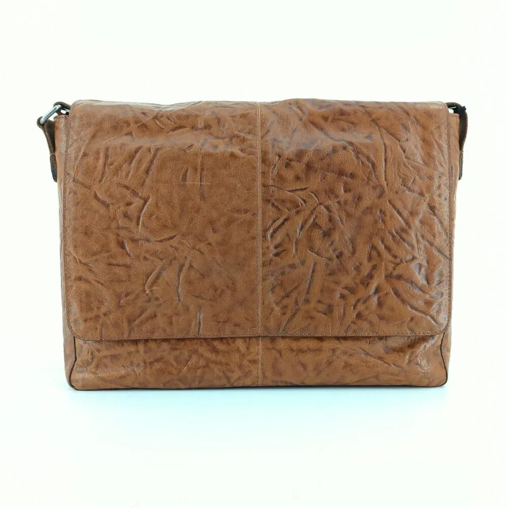 FRYE Tan Brown Crinkle Leather Large Messenger Crossbody Bag Business DB0525 NEW